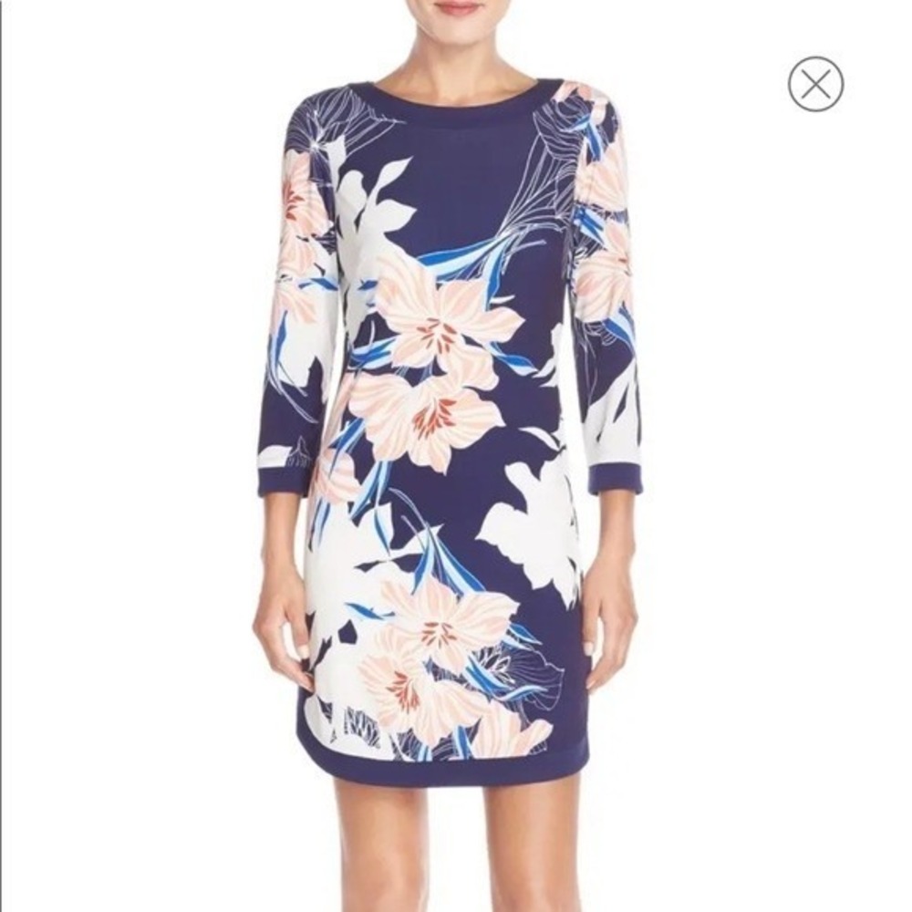 Vince‎ Camuto Women's Blue Floral Knee Length Dress Size 8P